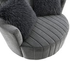 FM-AC6001DG Hoople dark grey channel tufted fabric accent chair curved back swivel chair with throw pillows