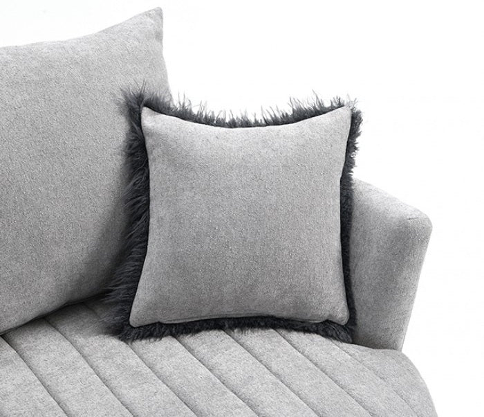 FM-AC6001LG Hoople light grey channel tufted fabric accent chair curved back swivel chair with throw pillows