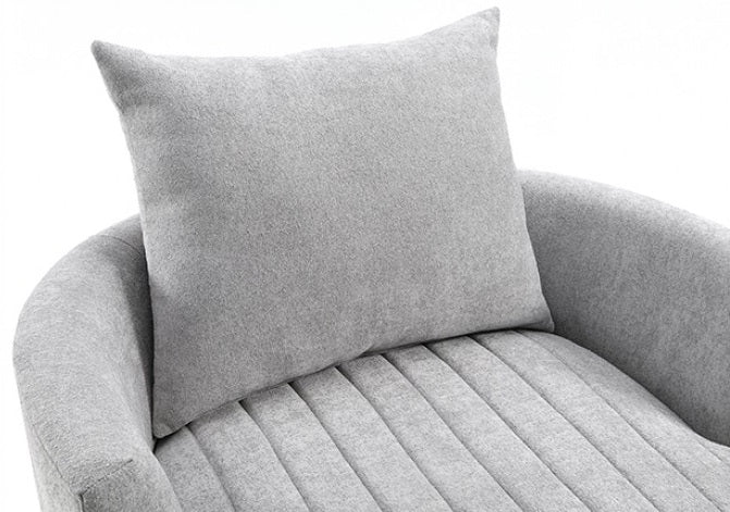 FM-AC6001LG Hoople light grey channel tufted fabric accent chair curved back swivel chair with throw pillows