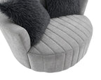FM-AC6001LG Hoople light grey channel tufted fabric accent chair curved back swivel chair with throw pillows