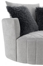 FM-AC6001LG Hoople light grey channel tufted fabric accent chair curved back swivel chair with throw pillows