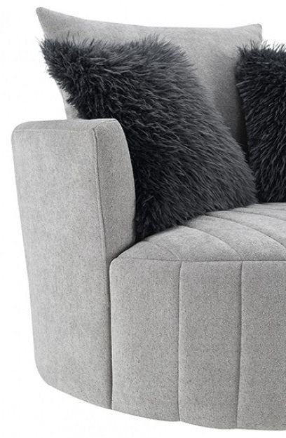 FM-AC6001LG Hoople light grey channel tufted fabric accent chair curved back swivel chair with throw pillows