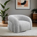 FM-AC6003GY Freja grey boucle chenille fabric accent chair channel curved back swivel chair