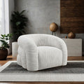 FM-AC6003WH Freja cotton white boucle chenille fabric accent chair channel curved back swivel chair