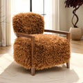 FM-AC6005BR Eramo camel brown furry fabric yeti accent chair dark walnut exposed wood arms