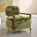 FM-AC6005GR Eramo green furry fabric yeti accent chair dark walnut exposed wood arms