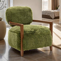 FM-AC6005GR-S Eramo green short furry fabric yeti accent chair dark walnut exposed wood arms
