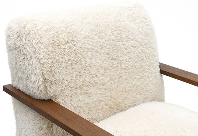 FM-AC6006BG Elardo sand short haired fabric yeti accent chair dark walnut exposed wood arms