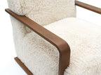FM-AC6006BG Elardo sand short haired fabric yeti accent chair dark walnut exposed wood arms