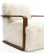 FM-AC6006BG Elardo sand short haired fabric yeti accent chair dark walnut exposed wood arms