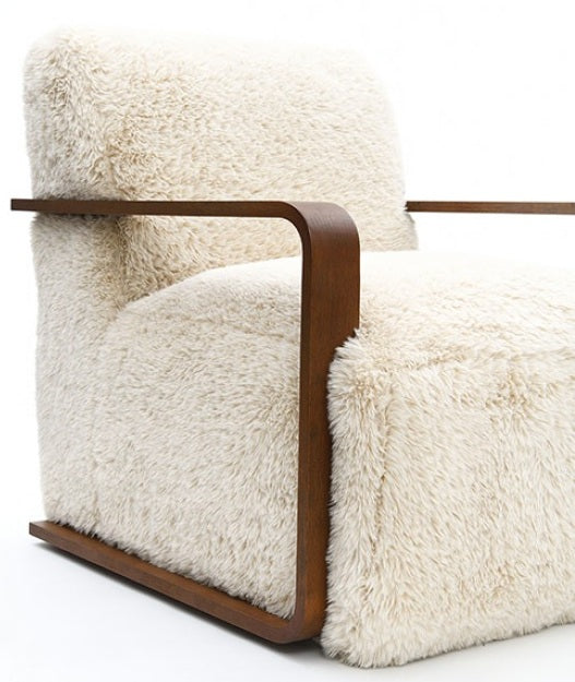 FM-AC6006BG Elardo sand short haired fabric yeti accent chair dark walnut exposed wood arms