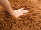 FM-AC6006BR Elardo camel brown furry fabric yeti accent chair dark walnut exposed wood arms