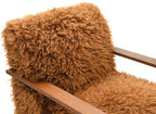 FM-AC6006BR Elardo camel brown furry fabric yeti accent chair dark walnut exposed wood arms