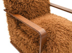 FM-AC6006BR Elardo camel brown furry fabric yeti accent chair dark walnut exposed wood arms