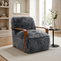 FM-AC6006DG Elardo charcoal grey furry fabric yeti accent chair dark walnut exposed wood arms