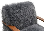FM-AC6006DG Elardo charcoal grey furry fabric yeti accent chair dark walnut exposed wood arms