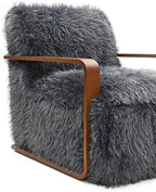 FM-AC6006DG Elardo charcoal grey furry fabric yeti accent chair dark walnut exposed wood arms