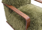 FM-AC6006GR Elardo green furry fabric yeti accent chair dark walnut exposed wood arms