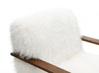 FM-AC6006WH Elardo white furry fabric yeti accent chair dark walnut exposed wood arms