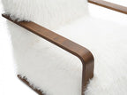 FM-AC6006WH Elardo white furry fabric yeti accent chair dark walnut exposed wood arms