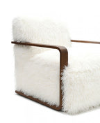 FM-AC6006WH Elardo white furry fabric yeti accent chair dark walnut exposed wood arms