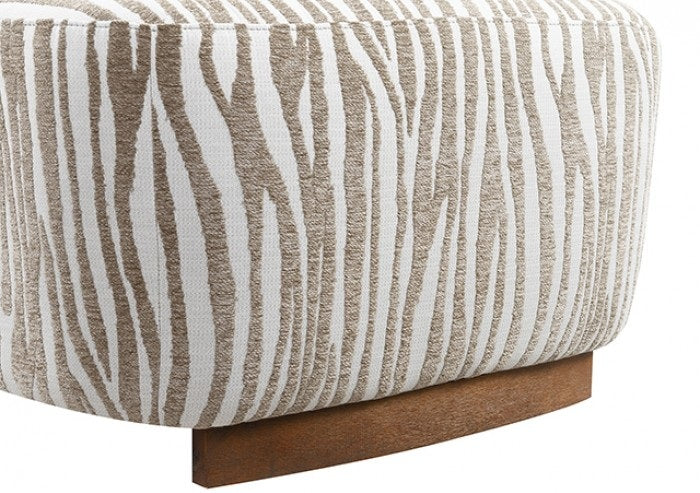 FM-AC6007BG Niobe beige zebra print chenille fabric accent chair dark walnut exposed wood accents