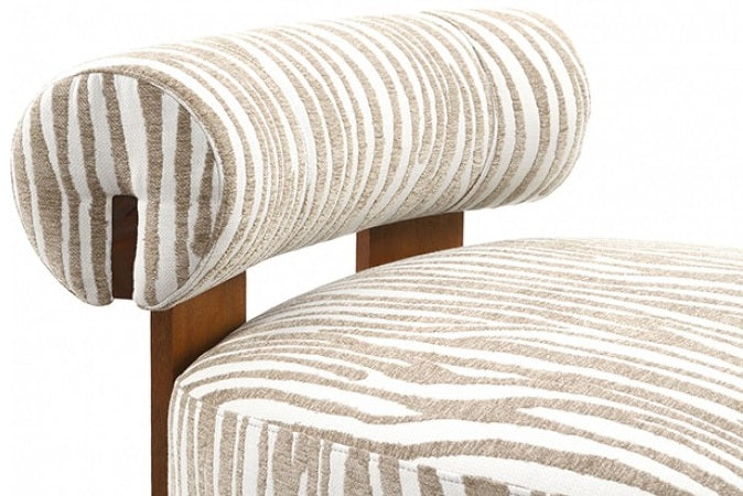 FM-AC6007BG Niobe beige zebra print chenille fabric accent chair dark walnut exposed wood accents