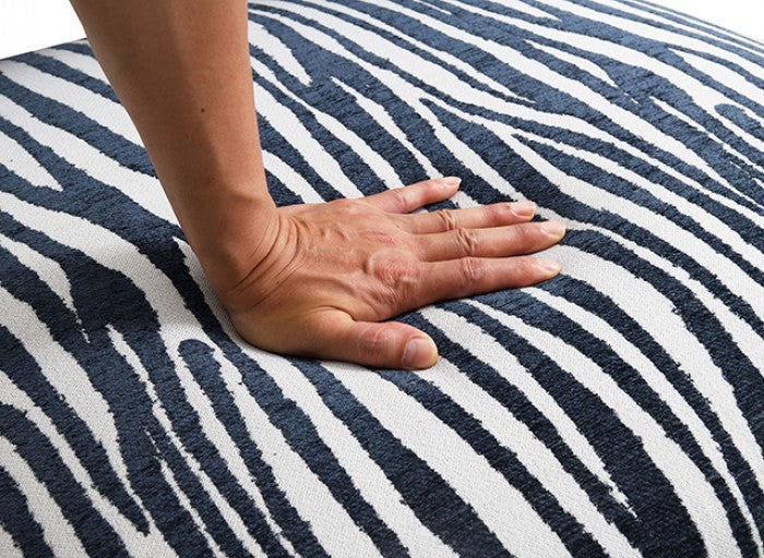 FM-AC6007BL Niobe midnight blue zebra print chenille fabric accent chair dark walnut exposed wood accents