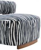 FM-AC6007BL Niobe midnight blue zebra print chenille fabric accent chair dark walnut exposed wood accents