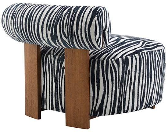 FM-AC6007BL Niobe midnight blue zebra print chenille fabric accent chair dark walnut exposed wood accents