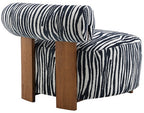 FM-AC6007BL Niobe midnight blue zebra print chenille fabric accent chair dark walnut exposed wood accents