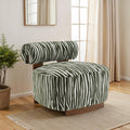 FM-AC6007GR Niobe green zebra print chenille fabric accent chair dark walnut exposed wood accents