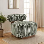 FM-AC6007GR Niobe green zebra print chenille fabric accent chair dark walnut exposed wood accents