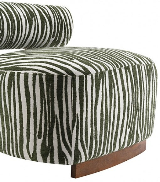 FM-AC6007GR Niobe green zebra print chenille fabric accent chair dark walnut exposed wood accents