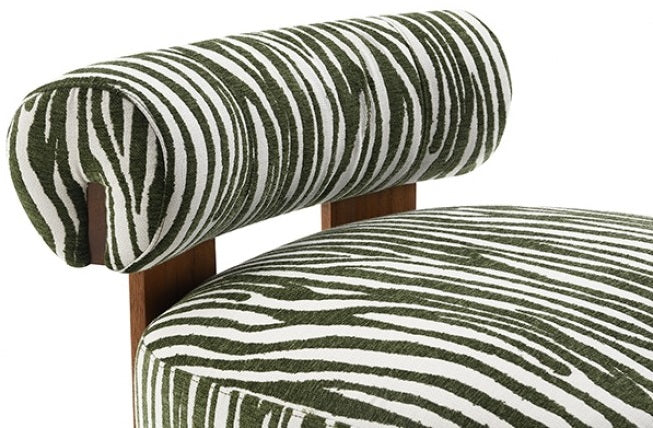 FM-AC6007GR Niobe green zebra print chenille fabric accent chair dark walnut exposed wood accents