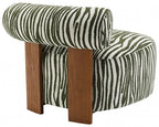 FM-AC6007GR Niobe green zebra print chenille fabric accent chair dark walnut exposed wood accents