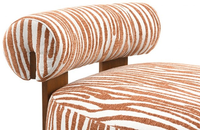 FM-AC6007OR Niobe orange zebra print chenille fabric accent chair dark walnut exposed wood accents