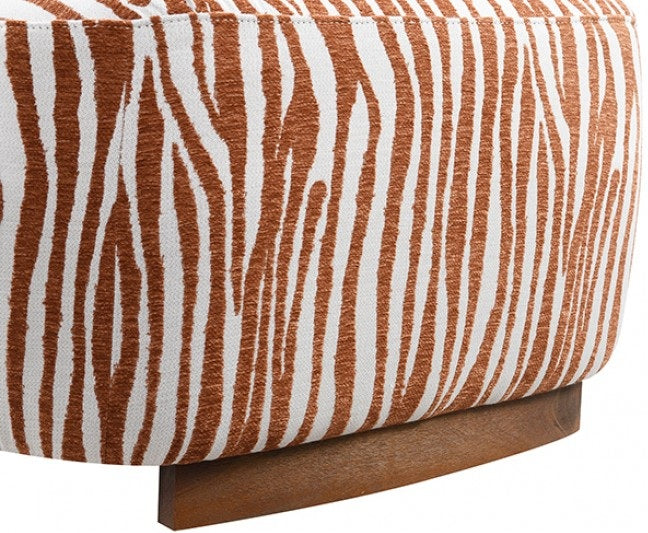 FM-AC6007OR Niobe orange zebra print chenille fabric accent chair dark walnut exposed wood accents