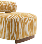 FM-AC6007YL Niobe yellow zebra print chenille fabric accent chair dark walnut exposed wood accents