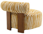 FM-AC6007YL Niobe yellow zebra print chenille fabric accent chair dark walnut exposed wood accents