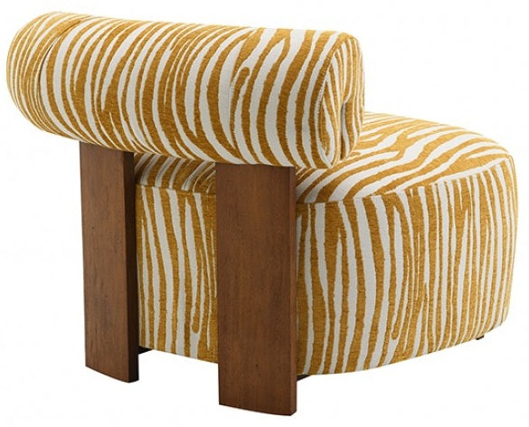 FM-AC6007YL Niobe yellow zebra print chenille fabric accent chair dark walnut exposed wood accents