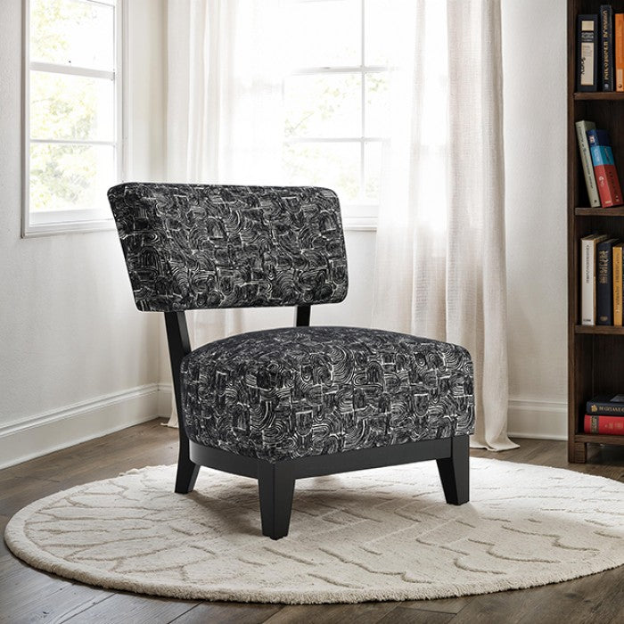 FM-AC6008BK Aveni black subtle abstract textured fabric accent chair black exposed wood accents and legs
