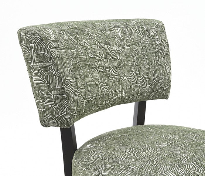 FM-AC6008GR Aveni green subtle abstract textured fabric accent chair black exposed wood accents and legs