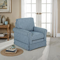 FM-AC6011-BL Peggy blue and off white striped rolled arm swivel accent chair skirted base