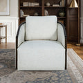 FM-AC6014WH-SW Zebina white woven fabric gentle barrel back swivel accent chair with espresso wood trim