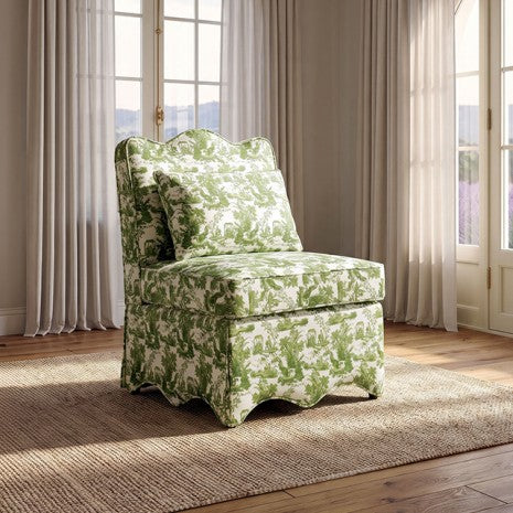 Hemsworth Toile de Jouy Olive Green/White French Farmhouse Accent Chair – FM-AC6016TOGR-3A