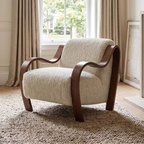Niari Egret Beige Chenille Mid-Century Modern Accent Chair with Walnut Frame – FM-AC6714EMBG-CH