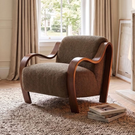 Niari Egret Dark Brown Chenille Mid-Century Modern Accent Chair with Walnut Frame – FM-AC6714EMDB-CH