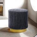 FM-AC8001DG Yolanda dark grey fur like corduroy fabric with gold trim accents round ottoman bench stool