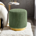 FM-AC8001GR Yolanda green fur like corduroy fabric with gold trim accents round ottoman bench stool